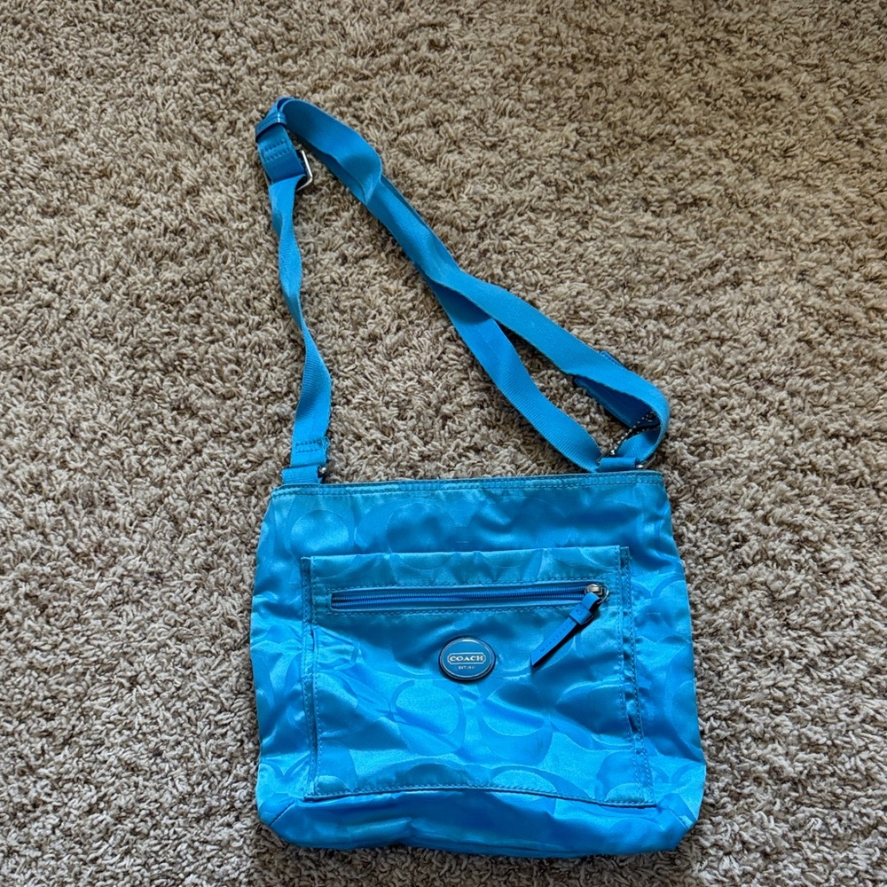Coach Teal Blue Nylon Signature Crossbody Bag